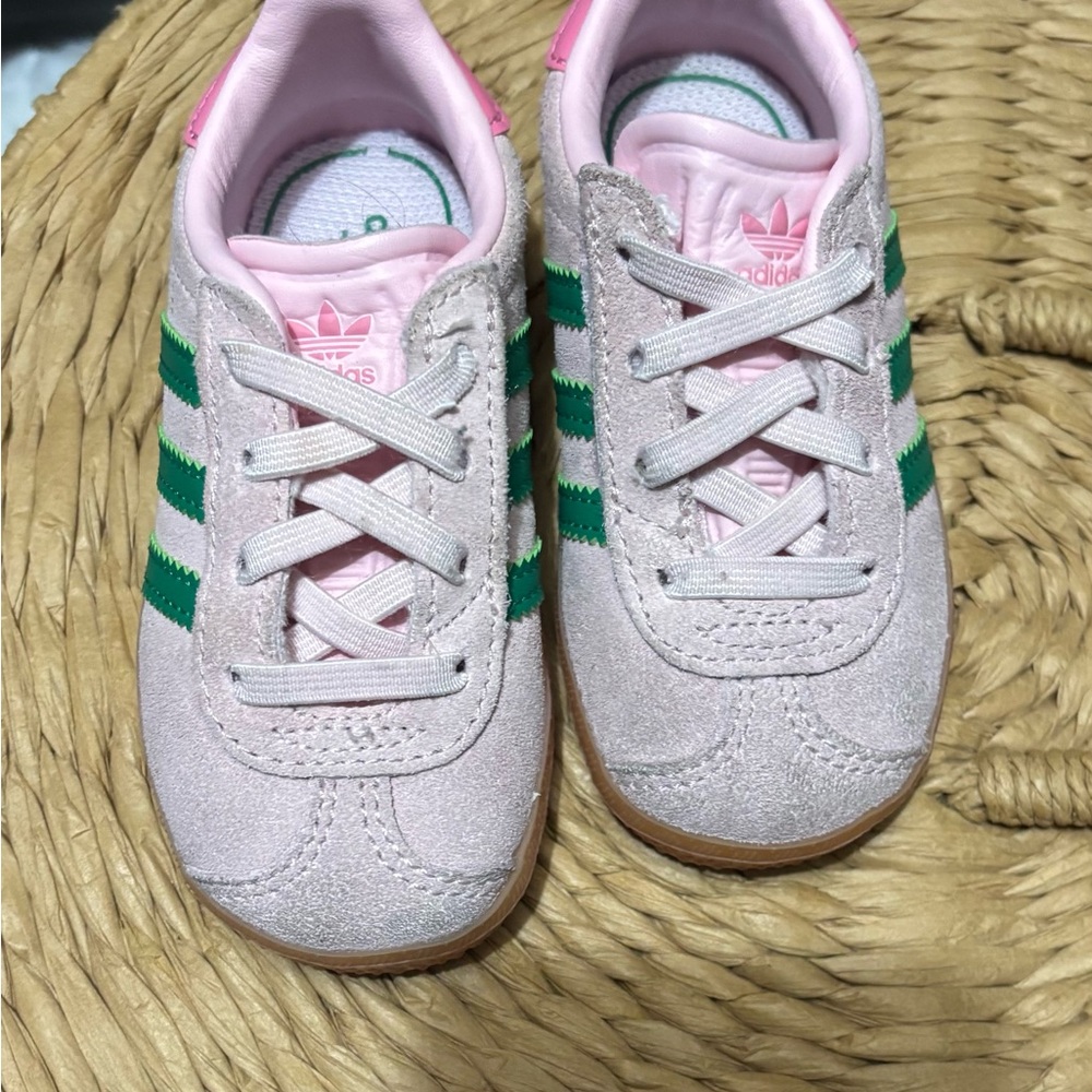 Adidas Gazelles Toddlers Pink and Green Sneakers
